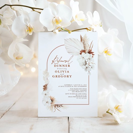 テラコッタホワイトフラワーズボホリハーサルディナー 招待状