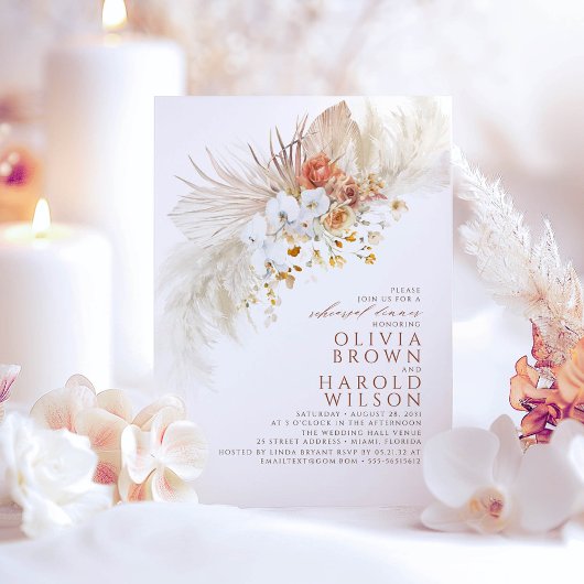 テラコッタホワイトフラワーズボホリハーサルディナー 招待状