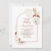 テラコッタホワイトフラワーズボホ結婚の記念日 招待状 (正面)