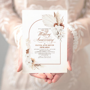 テラコッタホワイトフラワーズボホ結婚の記念日 招待状