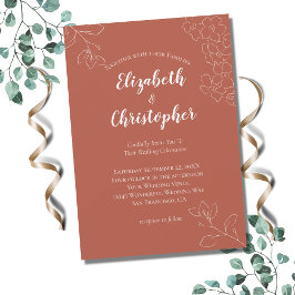 テラコッタホワイトフローラボモダンタニカル結婚ズ 招待状