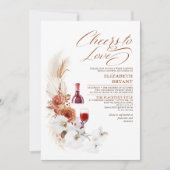 テラコッタホワイトフローラワインテイスティングブライダルシャワー 招待状 (正面)