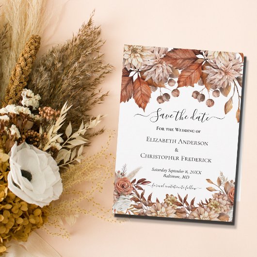 テラコッタホワイトブラウンフローラQRコードボホ結婚ーズ セーブザデート