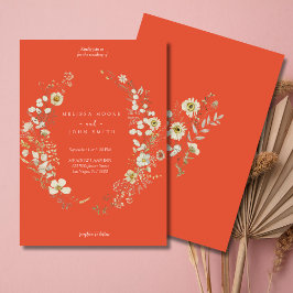 テラコッタホワイトボ素朴ホワイルドフラワー結婚ズ 招待状