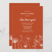 テラコッタホワイトワイルドフラワーブランチと泡立ち 招待状 (正面/裏面)