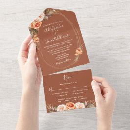 テラコッタボエレガントホフローラ秋の結婚式 オールインワン招待状