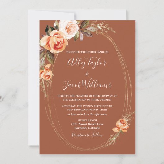 テラコッタボエレガントホフローラ秋の結婚式 招待状 (正面)