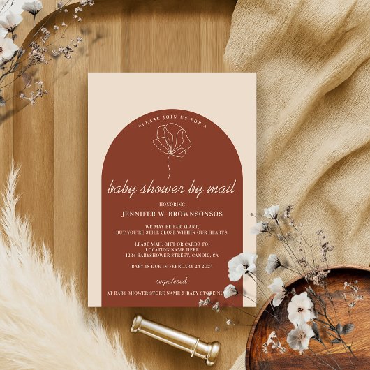 テラコッタボタニカルメールバーチャルベビーシャワー 招待状