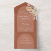 テラコッタボヘミアンパンパ結婚スグラスが満載 オールインワン招待状 (内側)