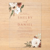 テラコッタボヘミアンフラワーズオールシーズ結婚ンズ アクリル招待状 (正面)