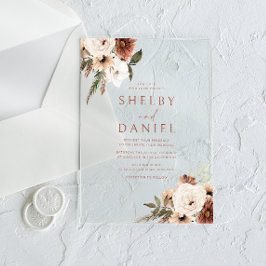 テラコッタボヘミアンフラワーズオールシーズ結婚ンズ アクリル招待状