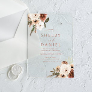 テラコッタボヘミアンフラワーズオールシーズ結婚ンズ アクリル招待状