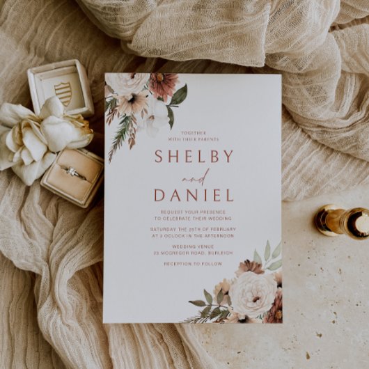 テラコッタボヘミアンフラワーズオールシーズ結婚ンズ 招待状