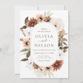 テラコッタボヘミアンフローラリースフレーム結婚ズ 招待状 (正面)