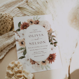 テラコッタボヘミアンフローラリースフレーム結婚ズ 招待状