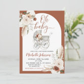 テラコッタボホアルチアーチフローラベビーカー赤ちゃんシャワー 招待状 (スタンド正面)