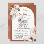 テラコッタボホアルチアーチフローラベビーカー赤ちゃんシャワー 招待状 (正面/裏面)