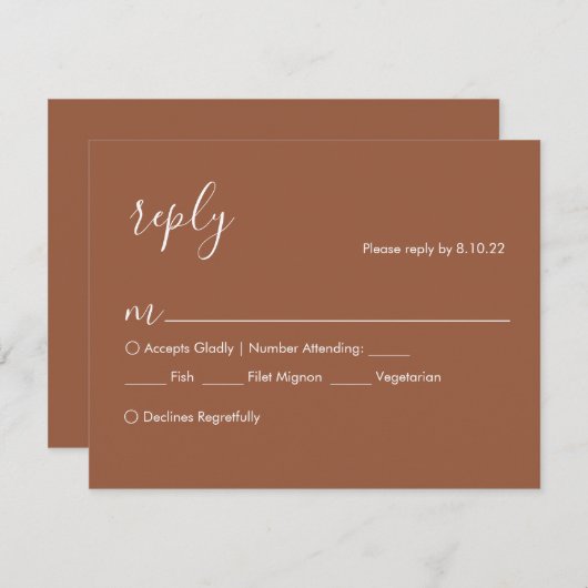 テラコッタボホウェディングRSVPカード、食事のオプション 出欠カード (正面/裏面)