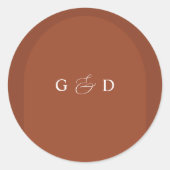 テラコッタボホコリアンダーモノグラムエレガントな結婚式 ラウンドシール (正面)