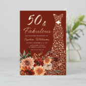 テラコッタボホバラ金ゴールドドレス50th誕生日 箔招待状 (立ち正面)