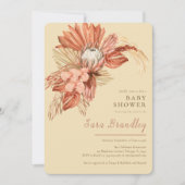 テラコッタボホパンパスグラスプロテアスベビーシャワー 招待状 (正面)