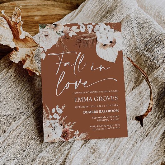 テラコッタボホパンパブライダルシャワー、恋の秋 招待状