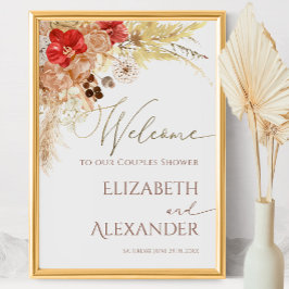 テラコッタボホフローラカップルシャワーウェルカムサイン ポスター