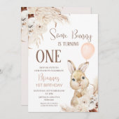 テラコッタボホフローラバニーバルーン1st誕生日 招待状 (正面/裏面)