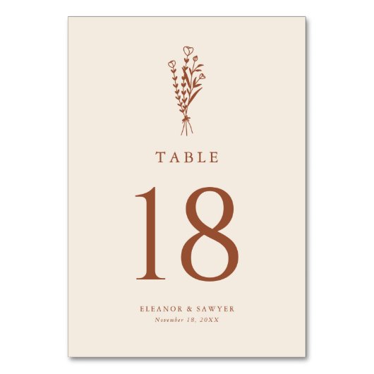 テラコッタボホミニマリストボタニカル結婚ズ テーブルナンバー (正面)