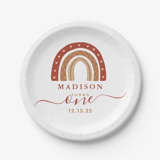 テラコッタボホモダンレインボー誕生日 ペーパープレート (正面)