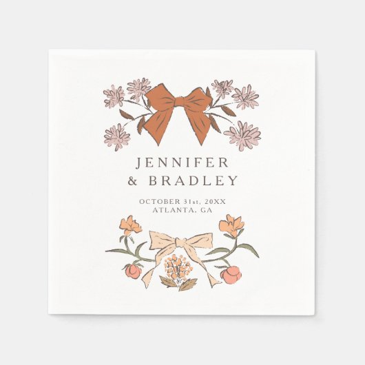 テラコッタボホリボンと花結婚の木 スタンダードカクテルナプキン (正面)