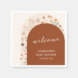テラコッタボホワイルドフラワーアーチベイビーシャワー スタンダードカクテルナプキン