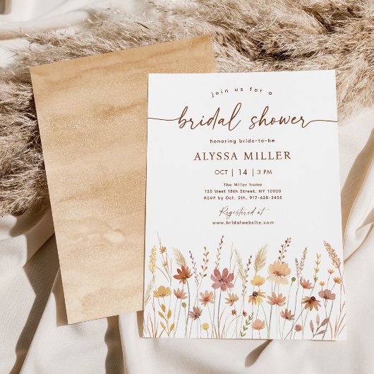 テラコッタボホワイルドフラワーブライダルシャワー 招待状