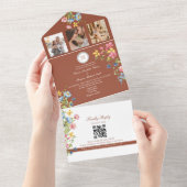 テラコッタボホワイルドフラワー結婚ズ オールインワン招待状 (貼ってはがせる)