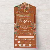 テラコッタボホ秋フローラウォーターカラー結婚ズオール オールインワン招待状 (内側)