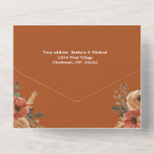 テラコッタボホ秋フローラウォーターカラー結婚ズオール オールインワン招待状 (裏面)