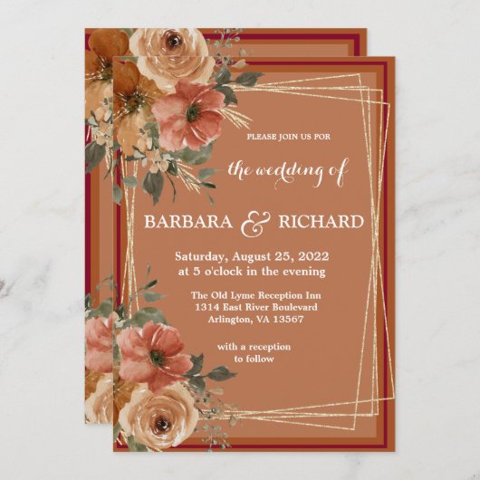 テラコッタボホ秋フローラウォーター色 招待状 (正面/裏面)