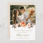 テラコッタボホ秋フローラバーンオレンジ結婚ズ セーブザデート (正面/裏面)