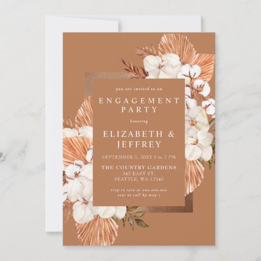 テラコッタボホ素朴パンパス婚約パーティ 招待状 (正面)