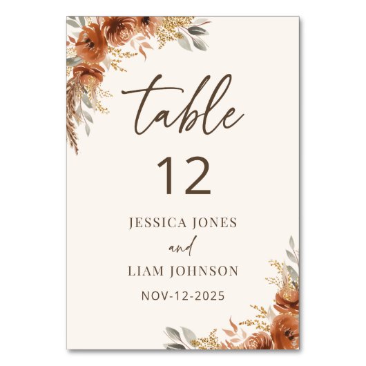 テラコッタボホ素朴秋フローラ結婚ズ テーブルナンバー (裏面)