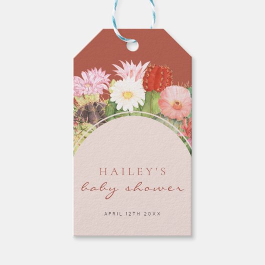 テラコッタボホ開花サボスベイビーシャワー ギフトタグ (正面)