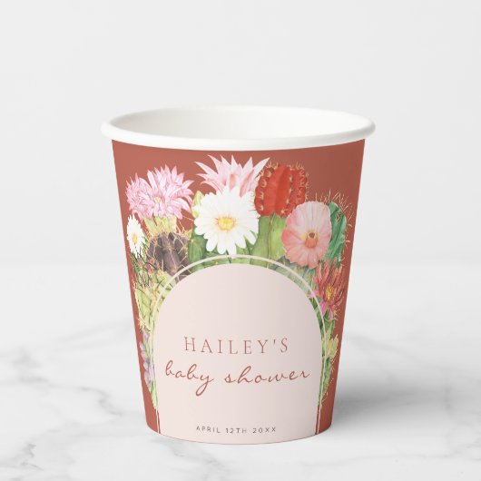 テラコッタボホ開花サボスベイビーシャワー 紙コップ (正面)