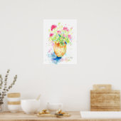 テラコッタポットの水色ゼラニウム ポスター (キッチン)