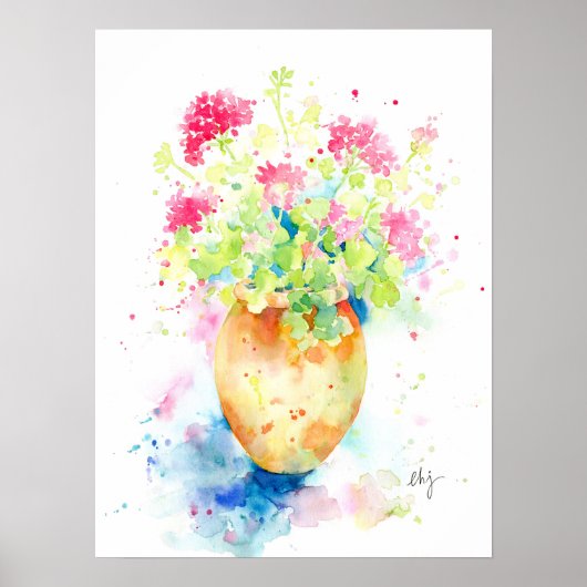 テラコッタポットの水色ゼラニウム ポスター (正面)