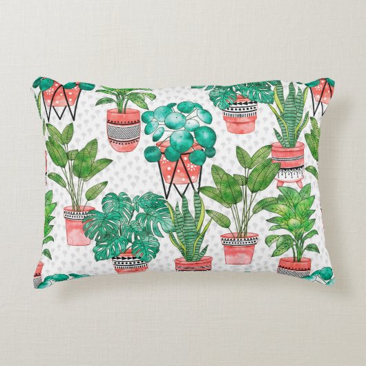 テラコッタポットズウォーターカラーハウスプラントシームレス  アクセントクッション (正面)