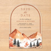 テラコッタマウンテンアーチウェディング日付を保存 アクリル招待状 (正面)