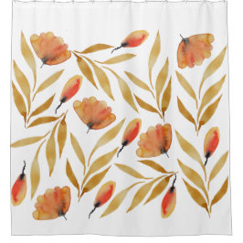 テラコッタマスタードイエローフローラ シャワーカーテン