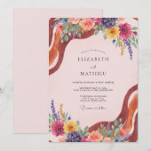 テラコッタマゼンタの野の花の結婚式 招待状 (正面/裏面)