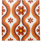 テラコッタミッドセンチュリーモダンフローラレインボーレトロ シャワーカーテン (正面)