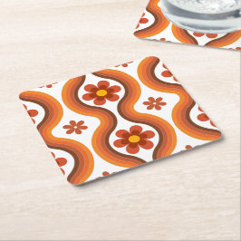 テラコッタミッドセンチュリーモダンフローラレインボーレトロ スクエアペーパーコースター